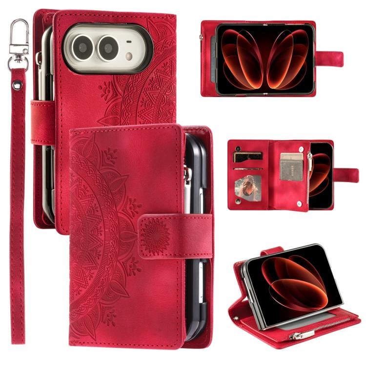 Multi-Card Totem Zipper Leather Phone Case, For iPhone Duo