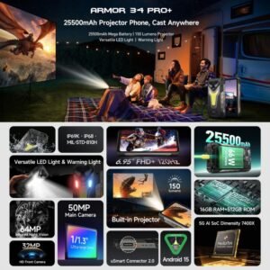 Ulefone Armor 34 Pro+ Projector, 16GB+512GB, Night Vision, IP68/IP69K Rugged Phone, 6.95 inch Android 15 MediaTek Dimensity 7400X Octa Core, Network: 5G, NFC, OTG, Armor 34 Pro+ - Image 4