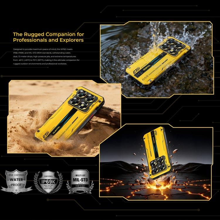 Oukitel WP60 Rugged Phone, 8GB+256GB, Night Vision, 108MP Camera, Side Fingerprint, 7.2 inch Android 15 MediaTek Dimensity 7025 Octa Core, NFC, OTG, Network: 5G, 8GB+256GB